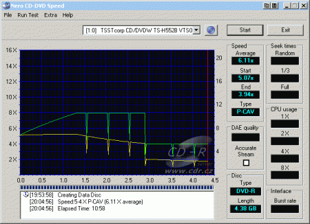 Samsung TS-H552B - CDspeed zápis DVD-R Verbatim 8×