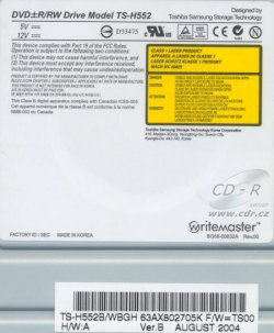 Samsung TS-H552B - Výrobní štítek