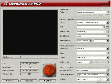 MovieJack 3.5 - pracovní okno