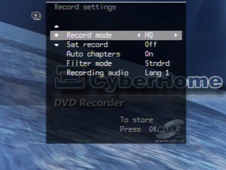CyberHome CH DVR-750 - nastavení: nahrávání