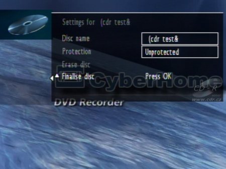 CyberHome CH DVR-750 - nahrávání: finalizace