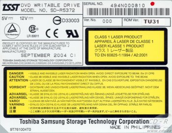 Toshiba SD-R5372 - výrobní štítek