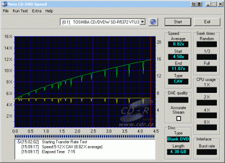 Toshiba SD-R5372 - CDspeed zápis DVD-R TY 8×@12×