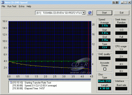 Toshiba SD-R5372 - CDspeed zápis DVD-RW Verbatim 4×