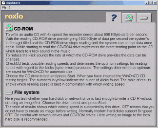 WinOnCD 5.0: CheckCD - help
