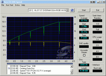 LG GSA-4163B - CDspeed zápis DVD+R 16× Verbatim