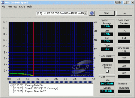 LG GSA-4163B - CDspeed zápis DVD-RAM 8cm