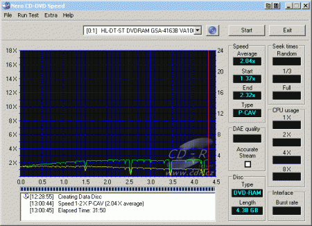 LG GSA-4163B - CDspeed zápis DVD-RAM