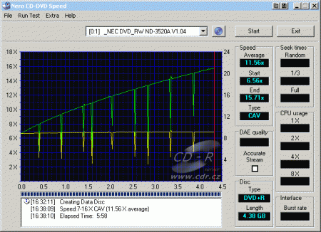 NEC ND-3250 - CDspeed zápis DVD+R Verbatim 16×