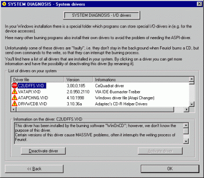 Feurio! CD Manager System diagnostic