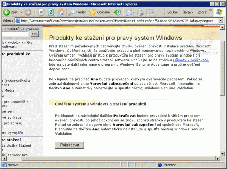 Povinná kontrola pravosti systému Windows v češtině