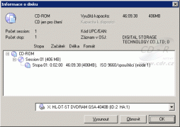 Zobrazení výrobce disku v dialogu Informace o disku