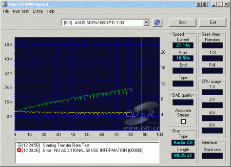 ASUS SDRW-0804P-D - CDspeed čtení CD-DA 99 min.