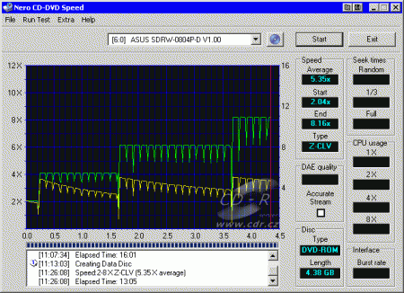 ASUS SDRW-0804P-D - CDspeed zápis DVD-R 8× TY