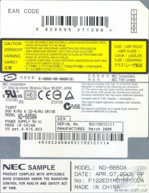 NEC ND-6650A - výrobní štítek