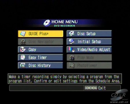 Pioneer DVR-720H - Home menu