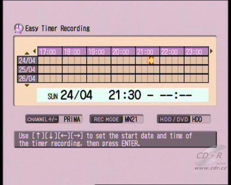 Pioneer DVR-720H - Easy Timer kalendářík