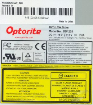Optorite DD1205 - výrobní štítek