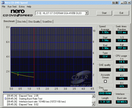 LG GSA-4165B - CDspeed čtení DVD-RAM 8cm