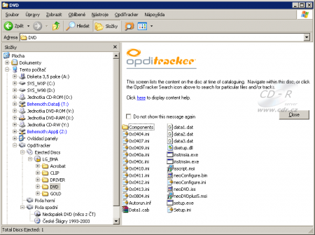 OpdiTracker: Prozkoumávání obsahu právě do databáze vloženého CD