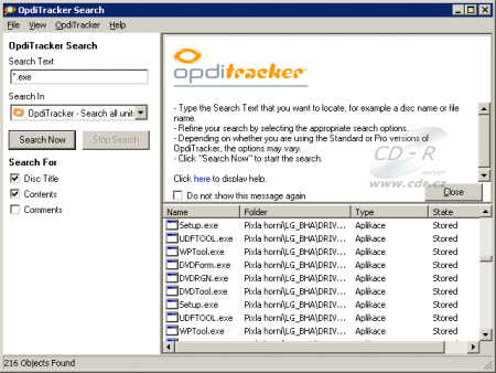 OpdiTracker: Výsledky vyhledávání *.exe