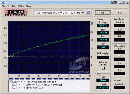 Pioneer DVR-110D - CDspeed zápis CD-R 40×