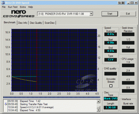 Pioneer DVR-110D - CDspeed zápis DVD-R 8 cm