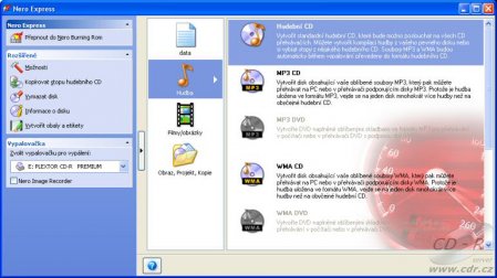 Nero 7 Premium - Express úvodní okno - hudba