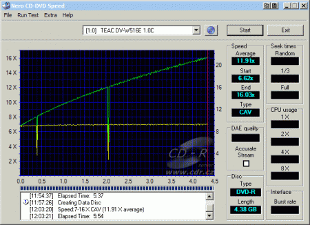 Teac DV-W516E - CDspeed zápis DVD-R TY 16×