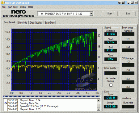 Pioneer DVR-110 - CDspeed zápis DVD-R