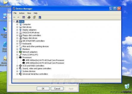 AMD Athlon 64 FX-60 ve správci zařízení v systému Windows XP