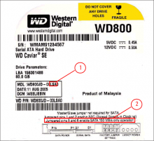 Štítek disku WD800JD s rozhraním SerialATA 300