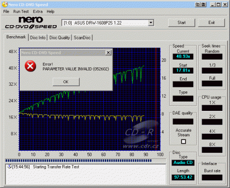 ASUS DRW-1608P2S - CDspeed čtení CD-DA 99 min.