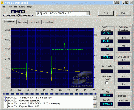 ASUS DRW-1608P2S - CDspeed zápis CD-R overburn