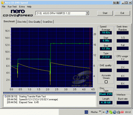 ASUS DRW-1608P2S - CDspeed zápis DVD-R 8×@12× simulace