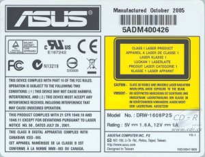 ASUS DRW-1608P2S - výrobní štítek