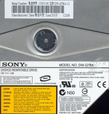 Sony DW-Q78A - výrobní štítek