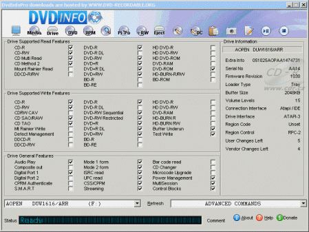 AOpen DUW1616/ARR - DVDinfo Pro