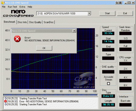 AOpen DUW1616/ARR - CDspeed čtení CD-R 99 min. 32×