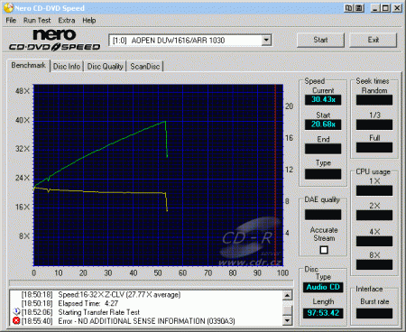 AOpen DUW1616/ARR - CDspeed čtení CD-DA 99 min.