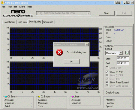 AOpen DUW1616/ARR - CDspeed CD quality check