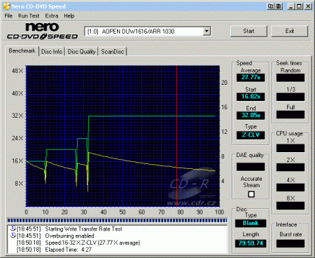 AOpen DUW1616/ARR - CDspeed zápis CD-R 99 min.