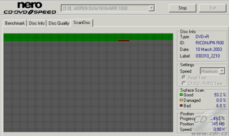 AOpen DUW1616/ARR - CDspeed čtení poškozeného DVD - new