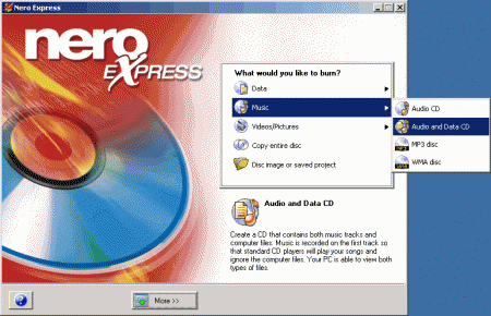 Nero Express Audio a data