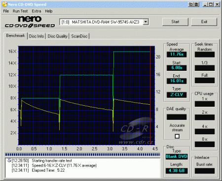 Panasonic SW-9574S - CDspeed zápis DVD-R 16× simulace