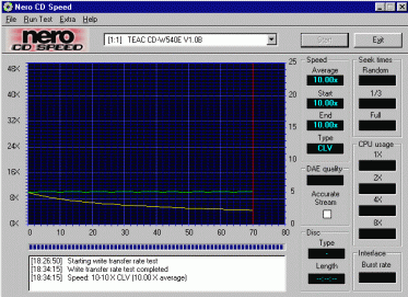 Teac CD-W540E CDspeed CD-RW zápis