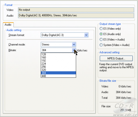 TMPGEnc 3.0 XPress - nastavení bitrate pro audio