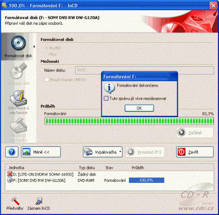 Sony DW-G120A - InCD DVD-RAM formátování