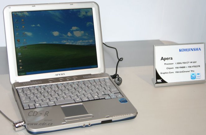 Notebook Apera s procesorem VIA C7-M ULV 775