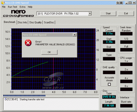 Plextor PX-755A - CDspeed čtení DVD-R DL layer jump